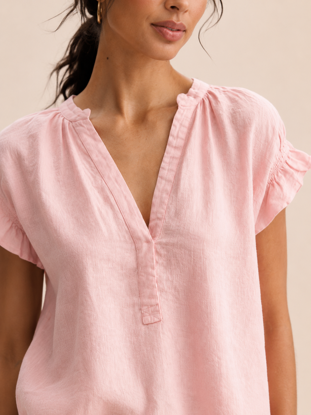 Amelia | Timeless Ruffle Sleeve V-Neck Linen Tops