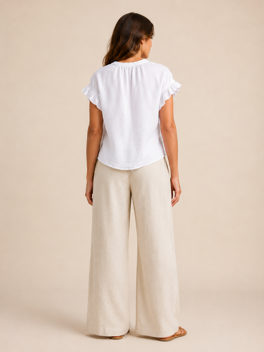 Amelia | Timeless Ruffle Sleeve V-Neck Linen Tops
