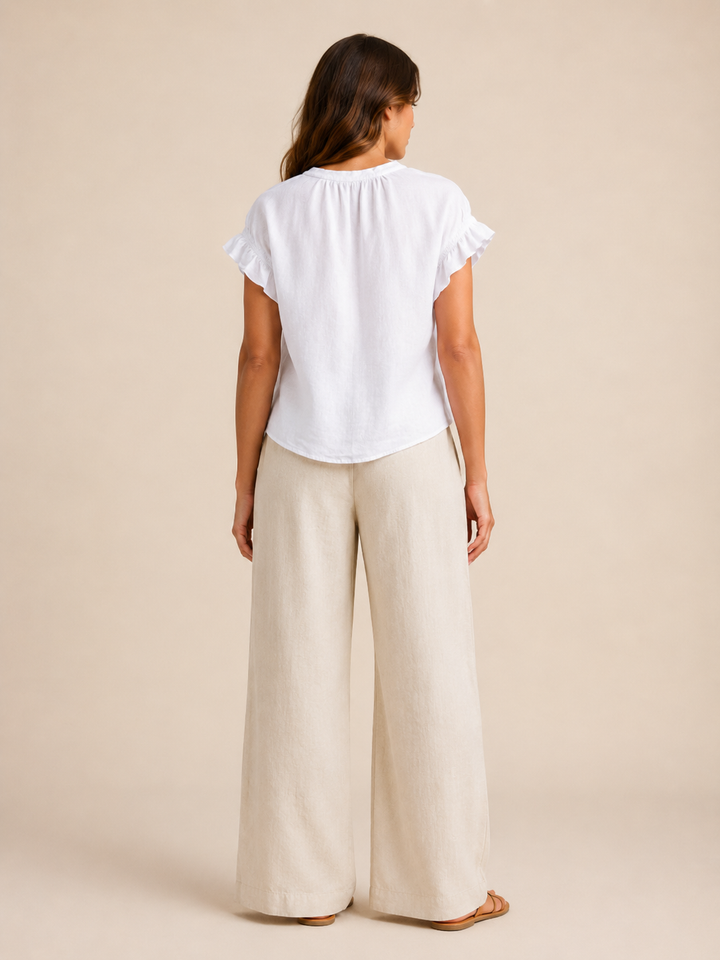 Amelia | Timeless Ruffle Sleeve V-Neck Linen Tops