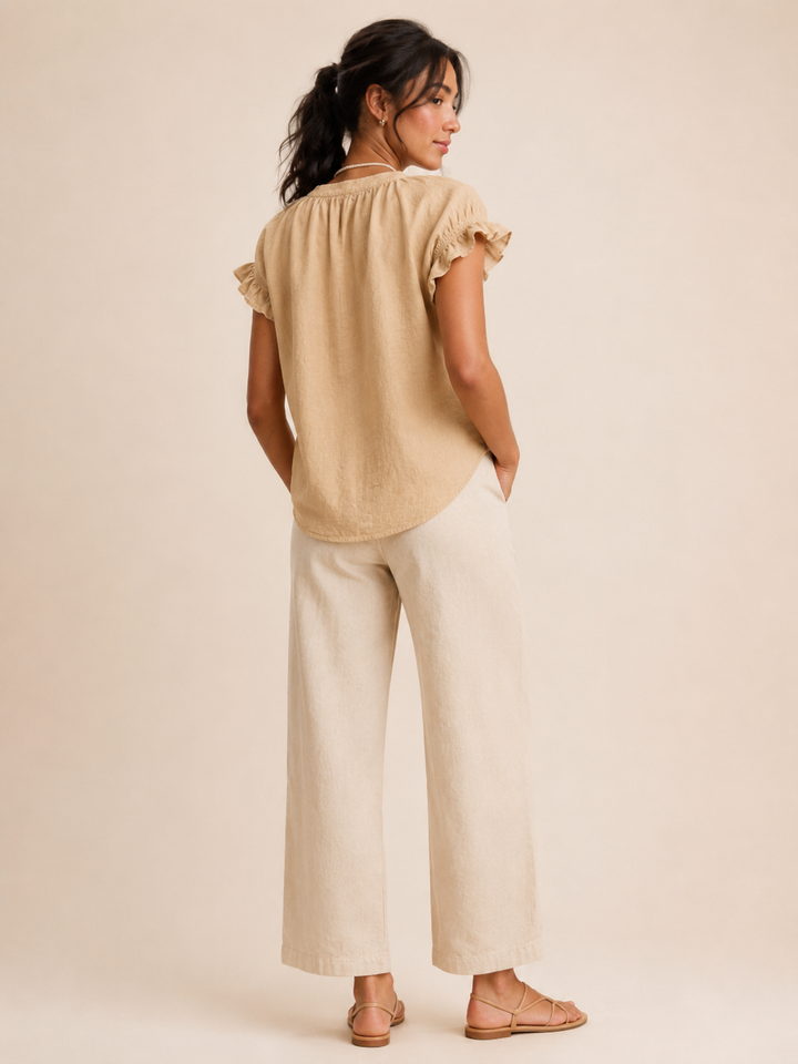 Amelia | Timeless Ruffle Sleeve V-Neck Linen Tops