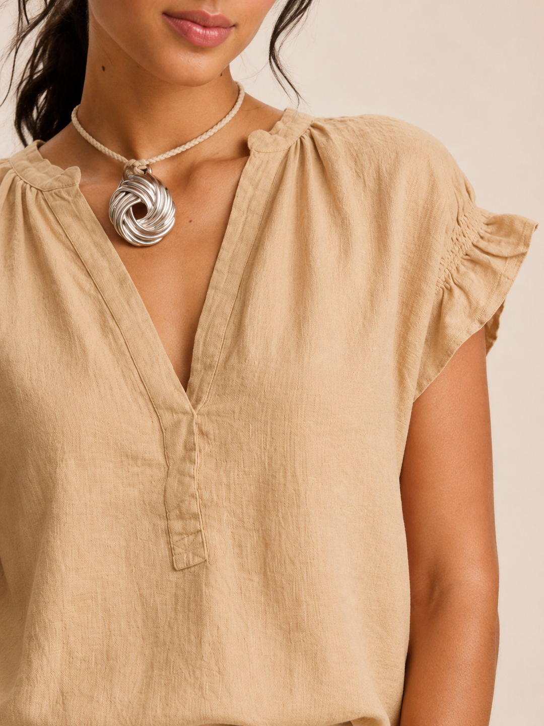 Amelia | Timeless Ruffle Sleeve V-Neck Linen Tops