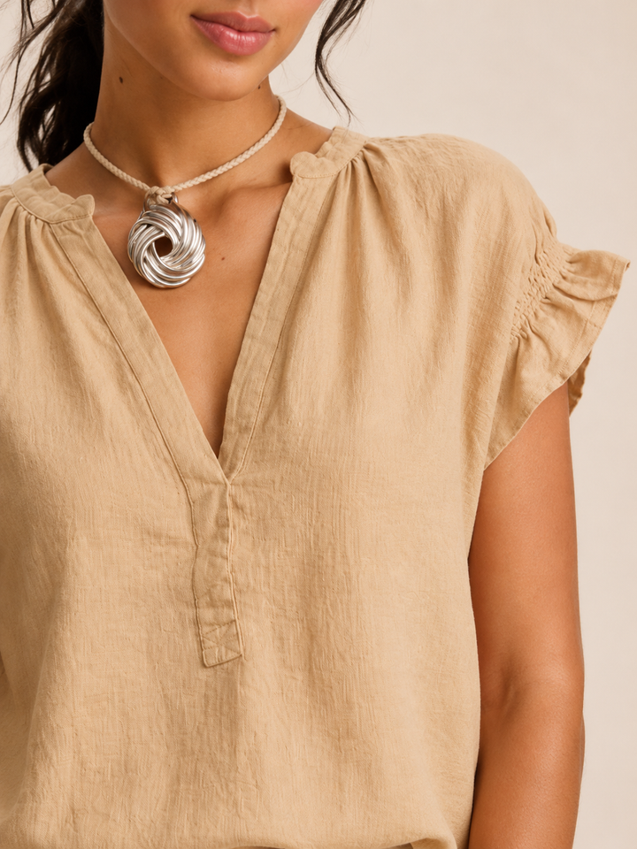 Amelia | Timeless Ruffle Sleeve V-Neck Linen Tops
