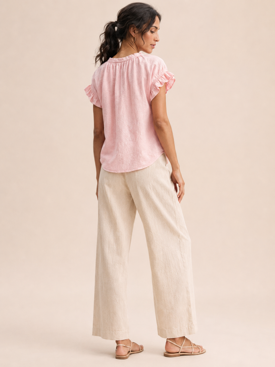 Amelia | Timeless Ruffle Sleeve V-Neck Linen Tops