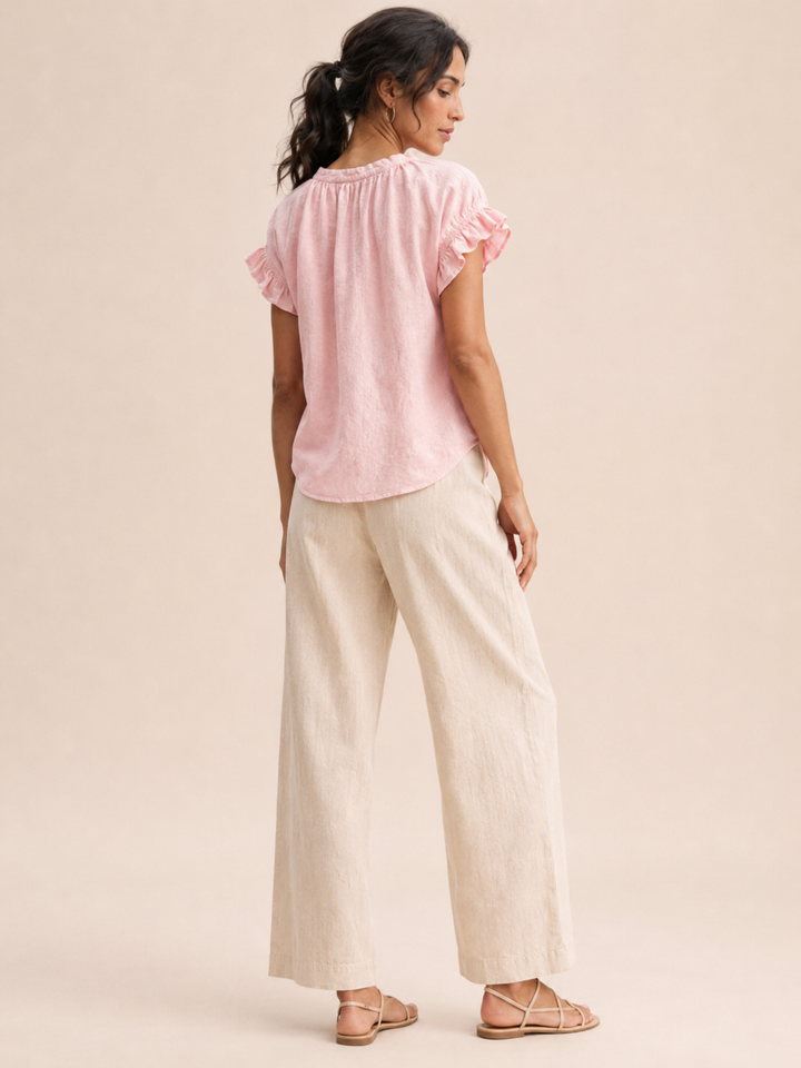 Amelia | Timeless Ruffle Sleeve V-Neck Linen Tops