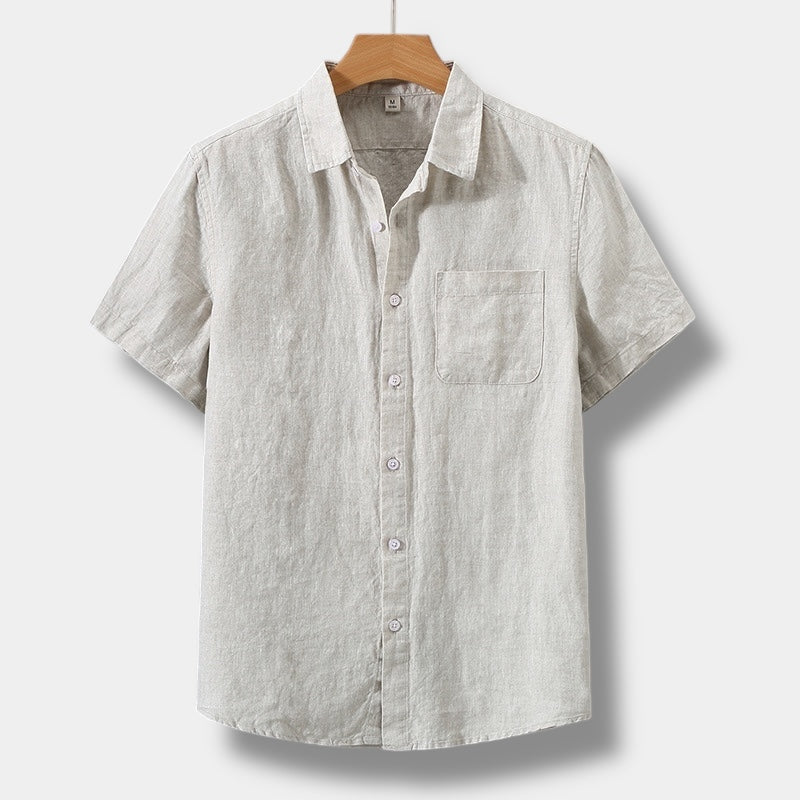 Angus | Graceful Short Sleeve Linen Shirt with Chest Pocket