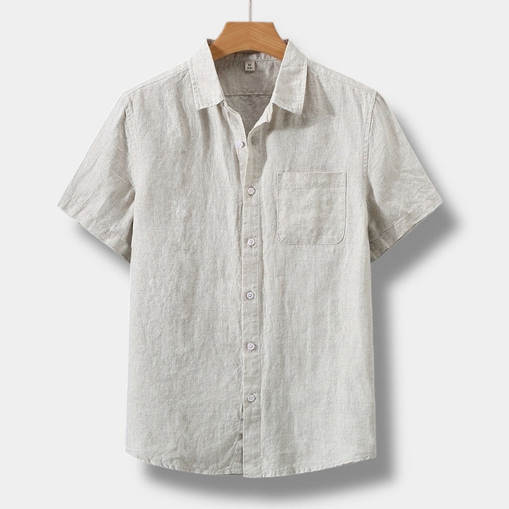 Angus | Graceful Short Sleeve Linen Shirt with Chest Pocket
