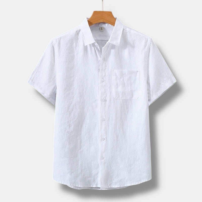 Angus | Graceful Short Sleeve Linen Shirt with Chest Pocket