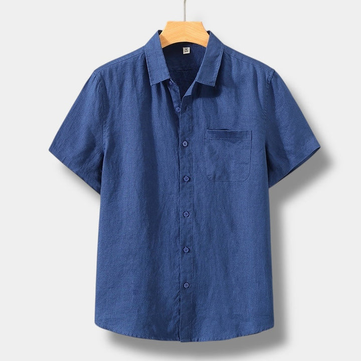 Angus | Graceful Short Sleeve Linen Shirt with Chest Pocket