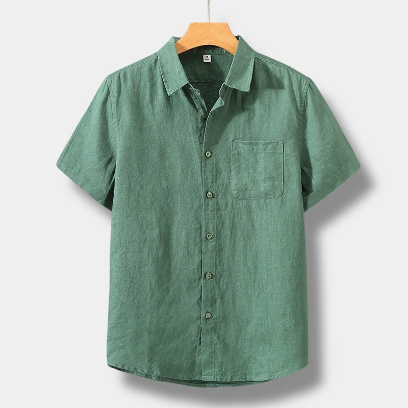 Angus | Graceful Short Sleeve Linen Shirt with Chest Pocket