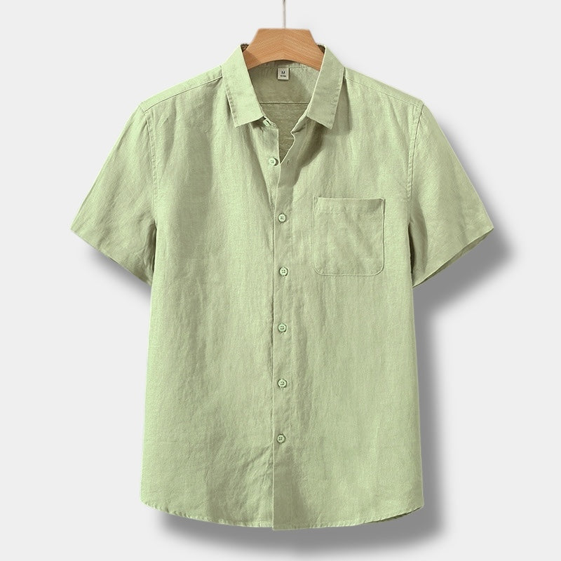 Angus | Graceful Short Sleeve Linen Shirt with Chest Pocket