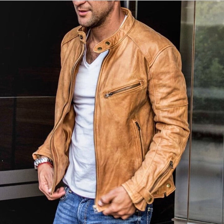 Archie | Graceful Zip-Front Leather Jacket with Snap Collar