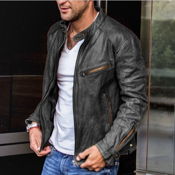 Archie | Graceful Zip-Front Leather Jacket with Snap Collar
