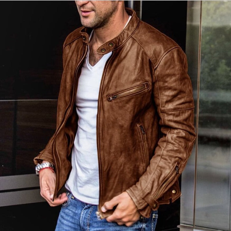 Archie | Graceful Zip-Front Leather Jacket with Snap Collar