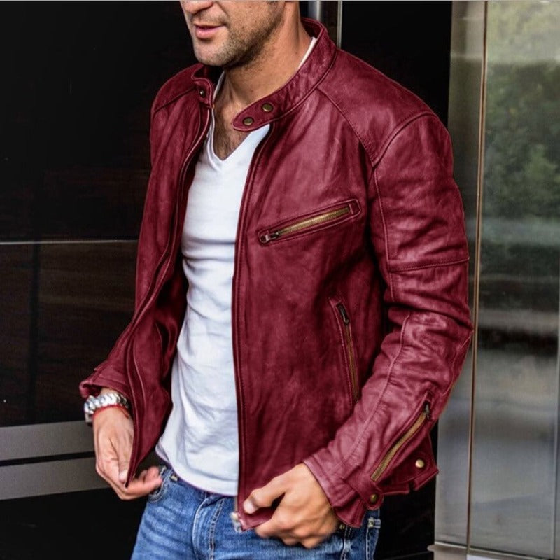 Archie | Graceful Zip-Front Leather Jacket with Snap Collar