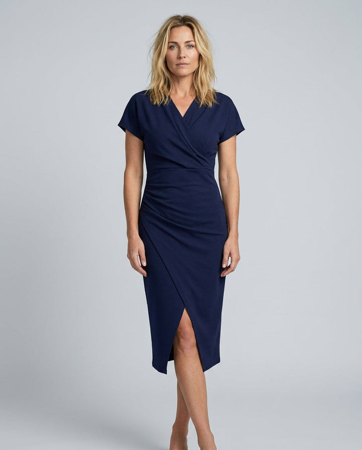 Aria | Cosy Wrap Midi Race Dress with Front Slit