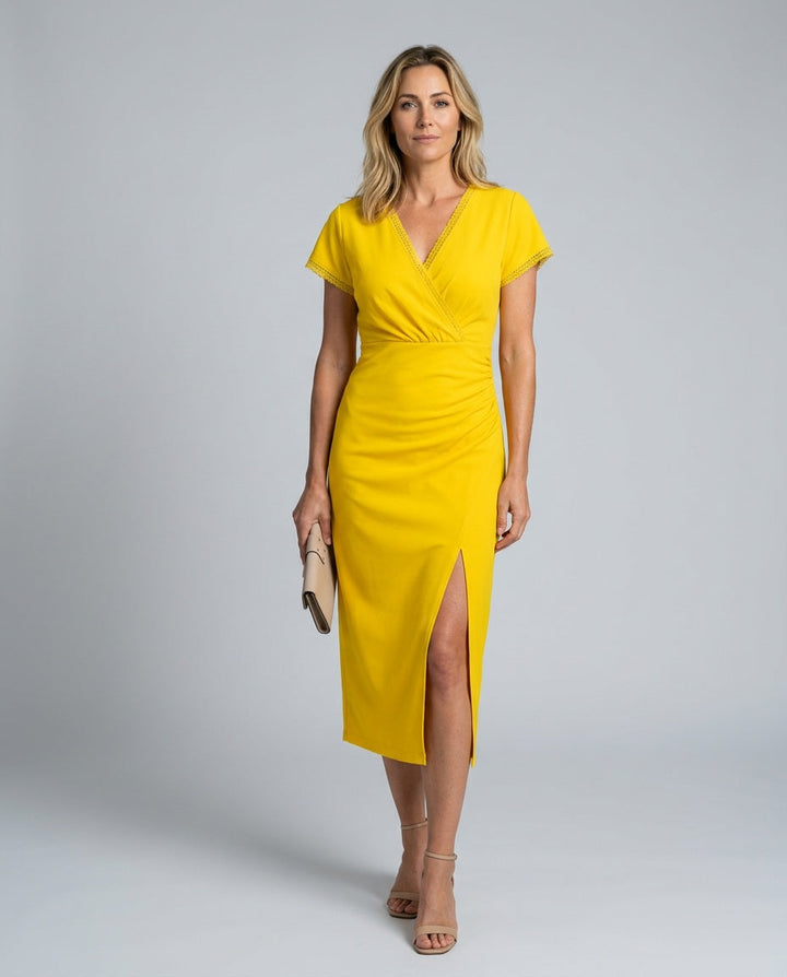 Aria | Cosy Wrap Midi Race Dress with Front Slit