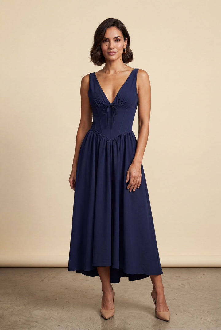Aria | Graceful Corset Bodice Midi Races Dresses