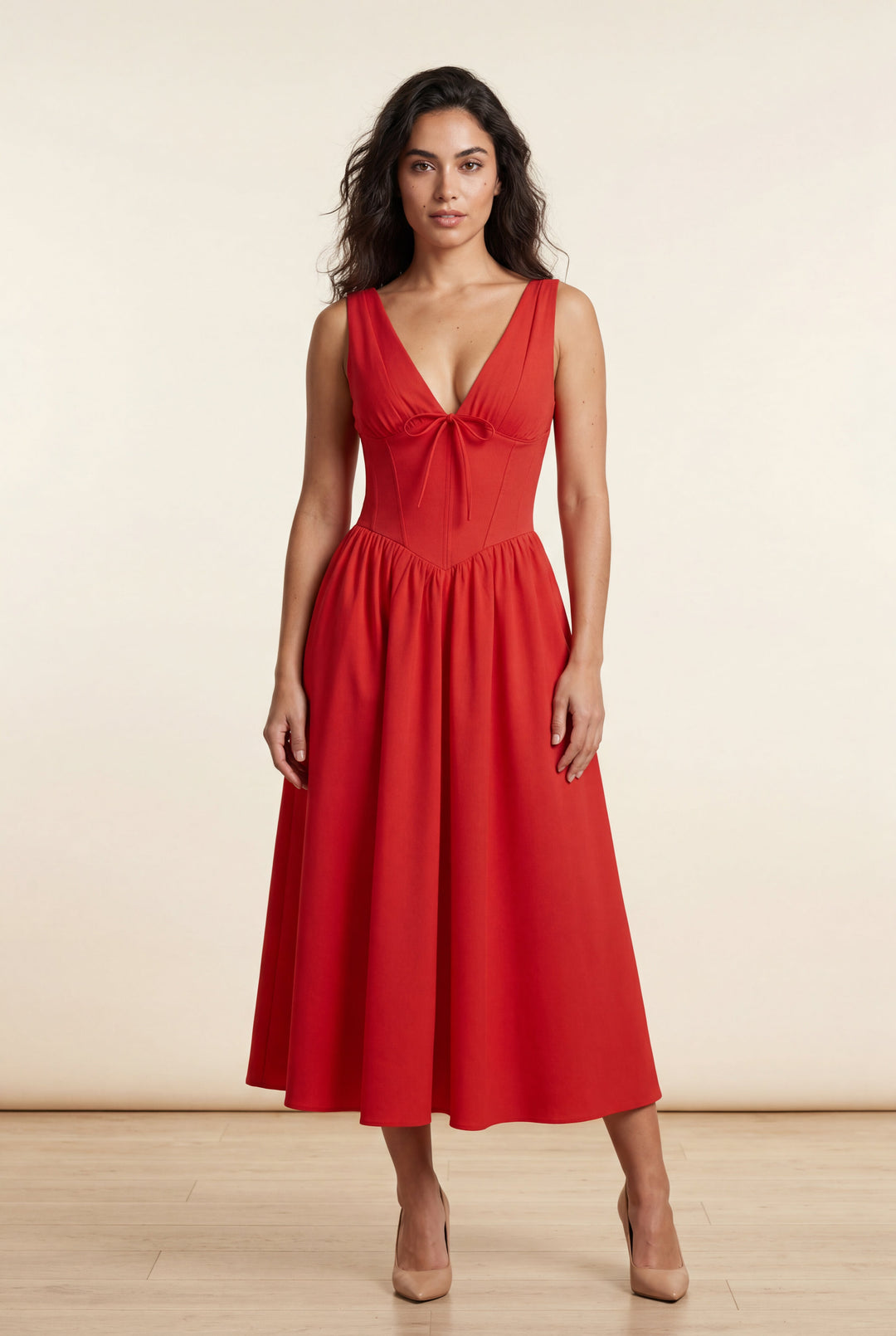 Aria | Graceful Corset Bodice Midi Races Dresses