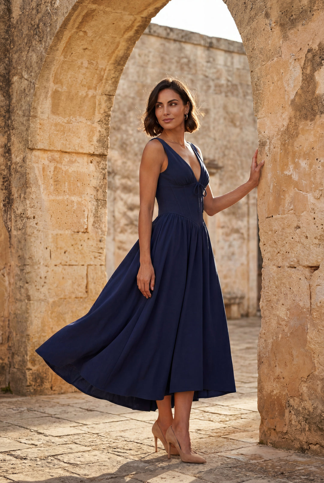 Aria | Graceful Corset Bodice Midi Races Dresses