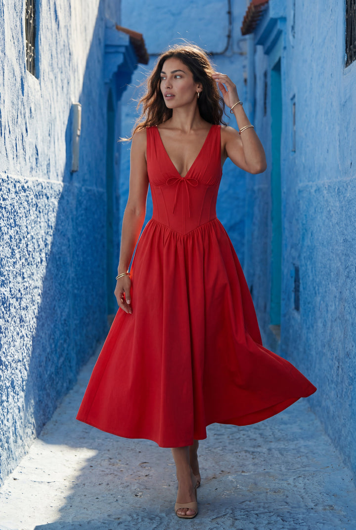 Aria | Graceful Corset Bodice Midi Races Dresses