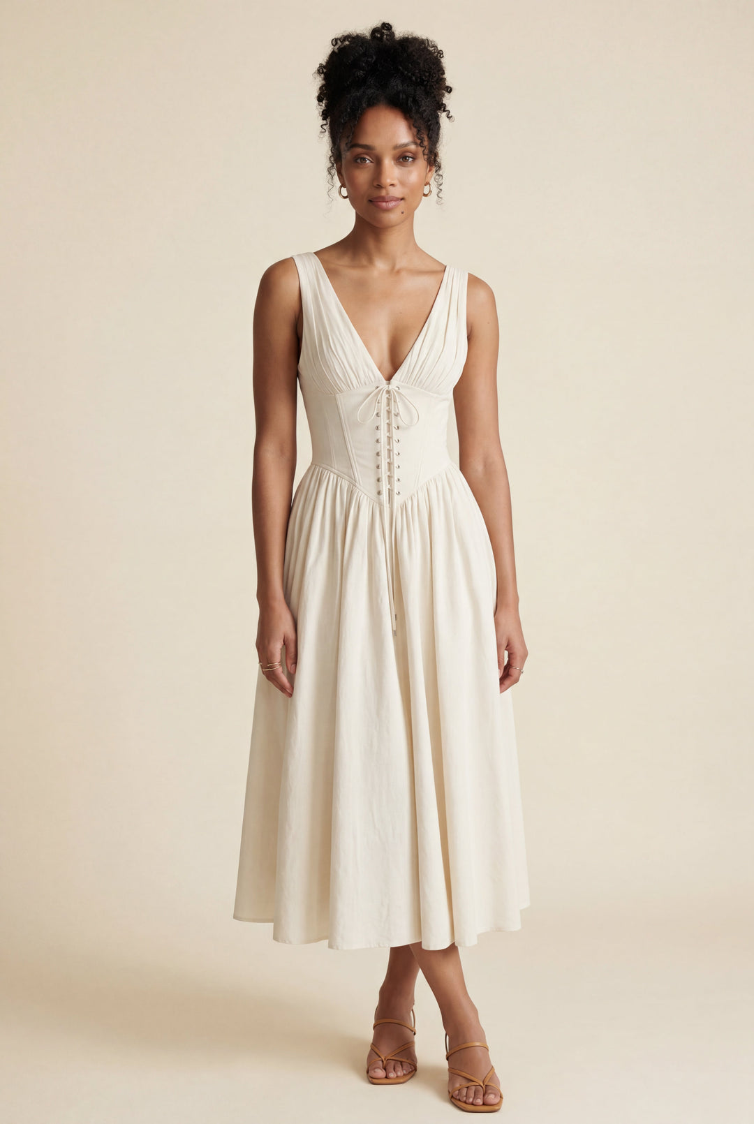 Aria | Graceful Corset Bodice Midi Races Dresses