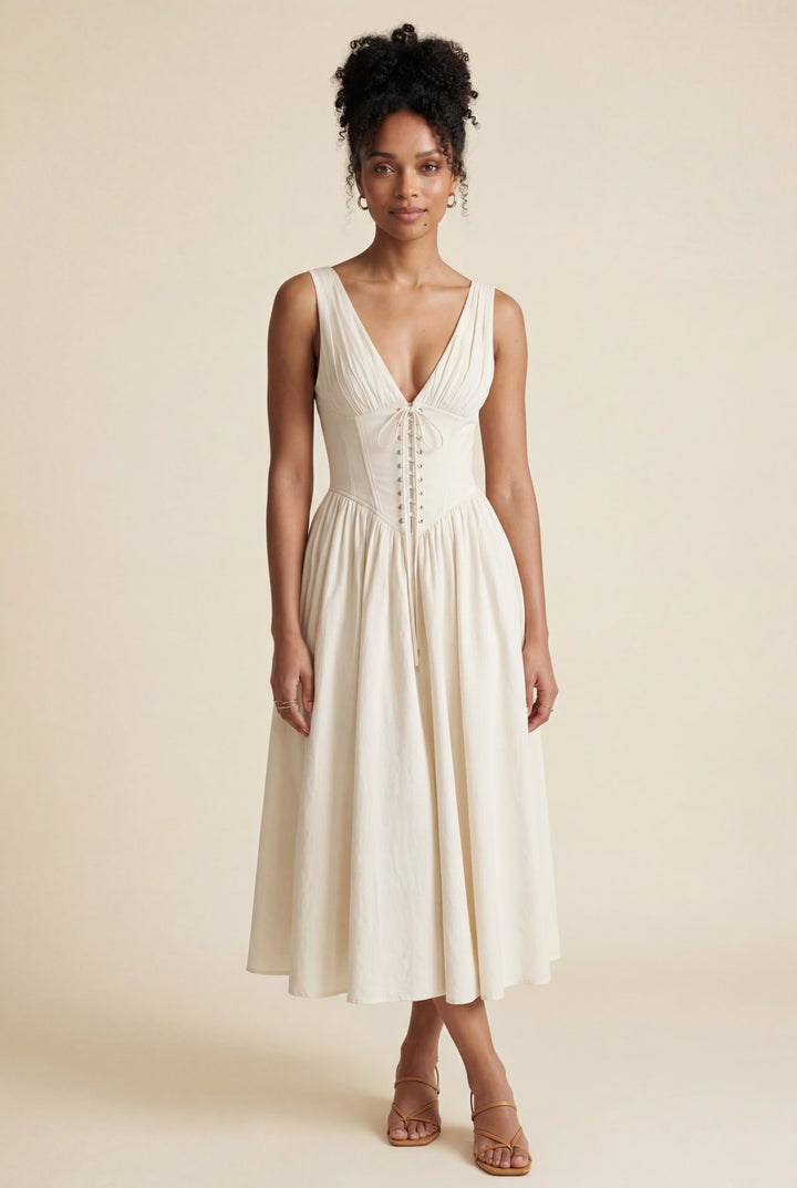 Aria | Graceful Corset Bodice Midi Races Dresses