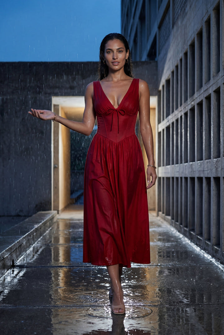 Aria | Graceful Corset Bodice Midi Races Dresses