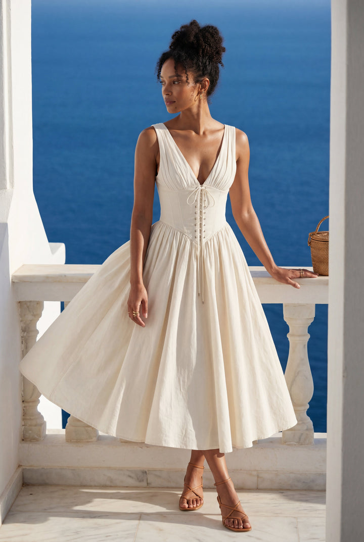 Aria | Graceful Corset Bodice Midi Races Dresses
