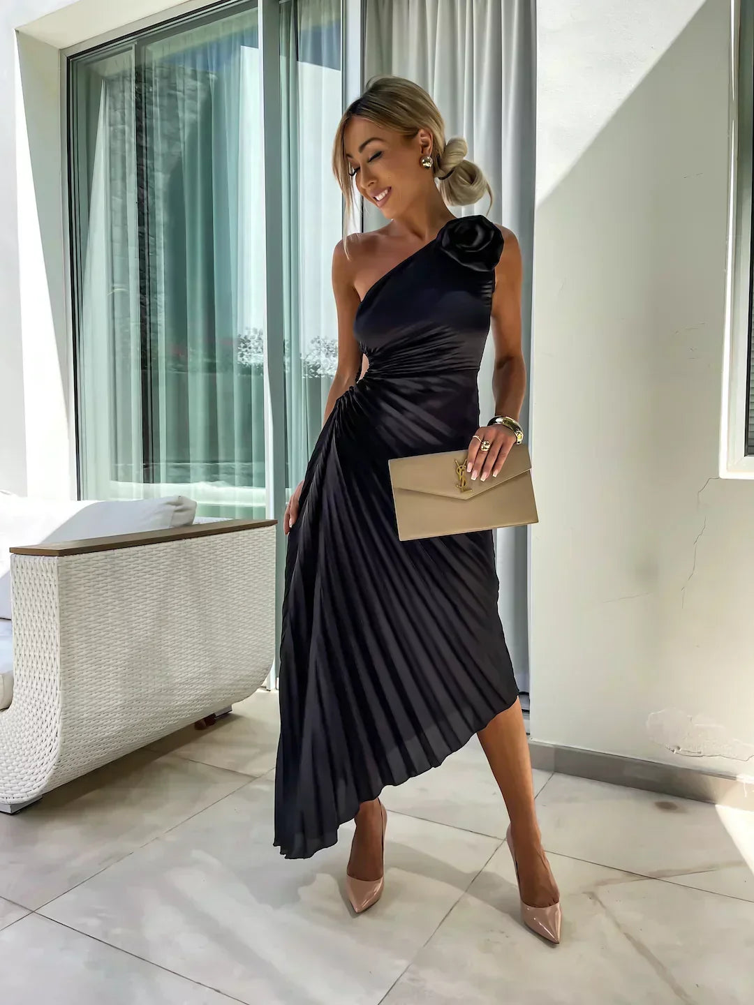 Aria | Polished Pleated One-Shoulder Race Dress