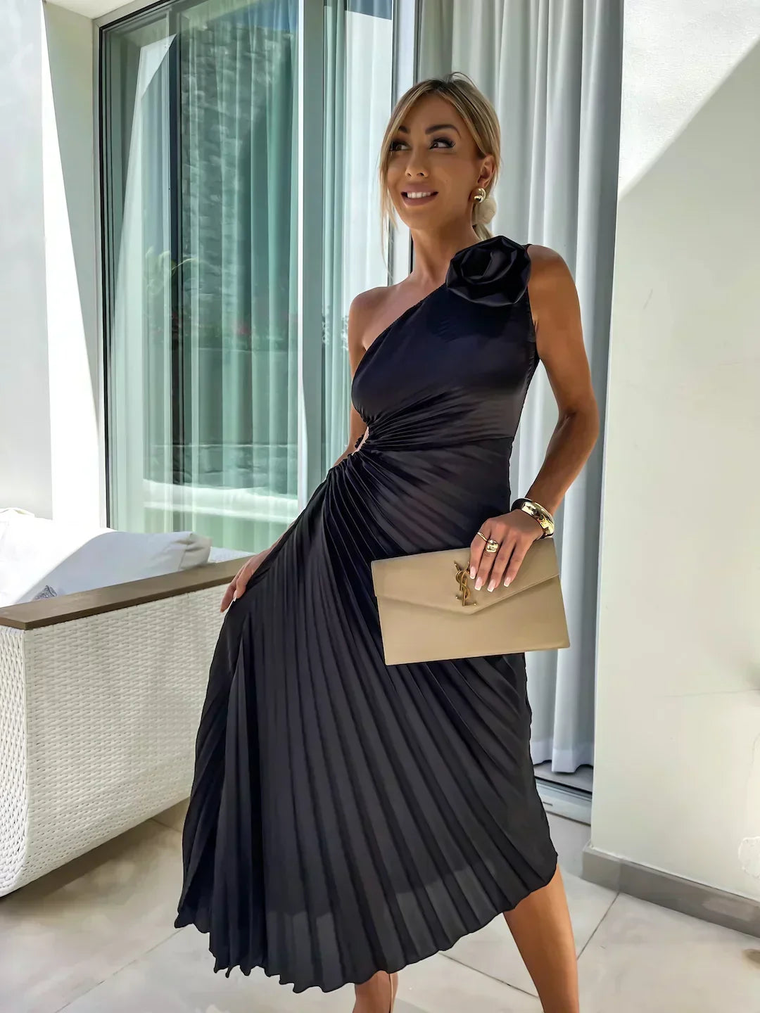 Aria | Polished Pleated One-Shoulder Race Dress
