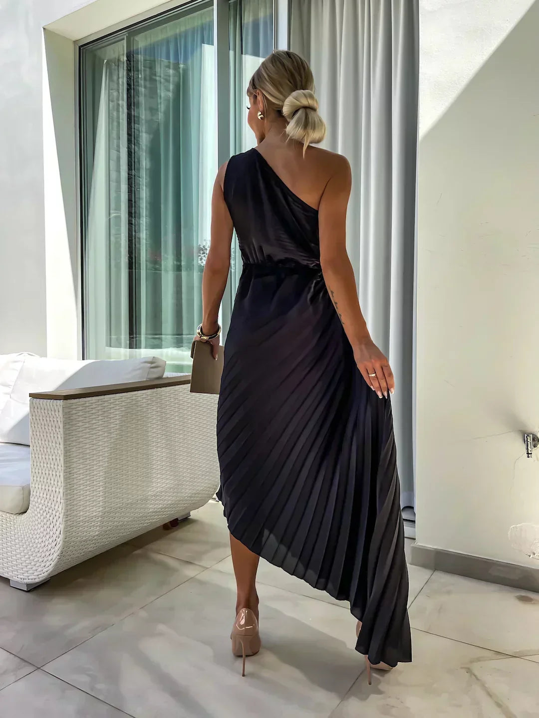 Aria | Polished Pleated One-Shoulder Race Dress