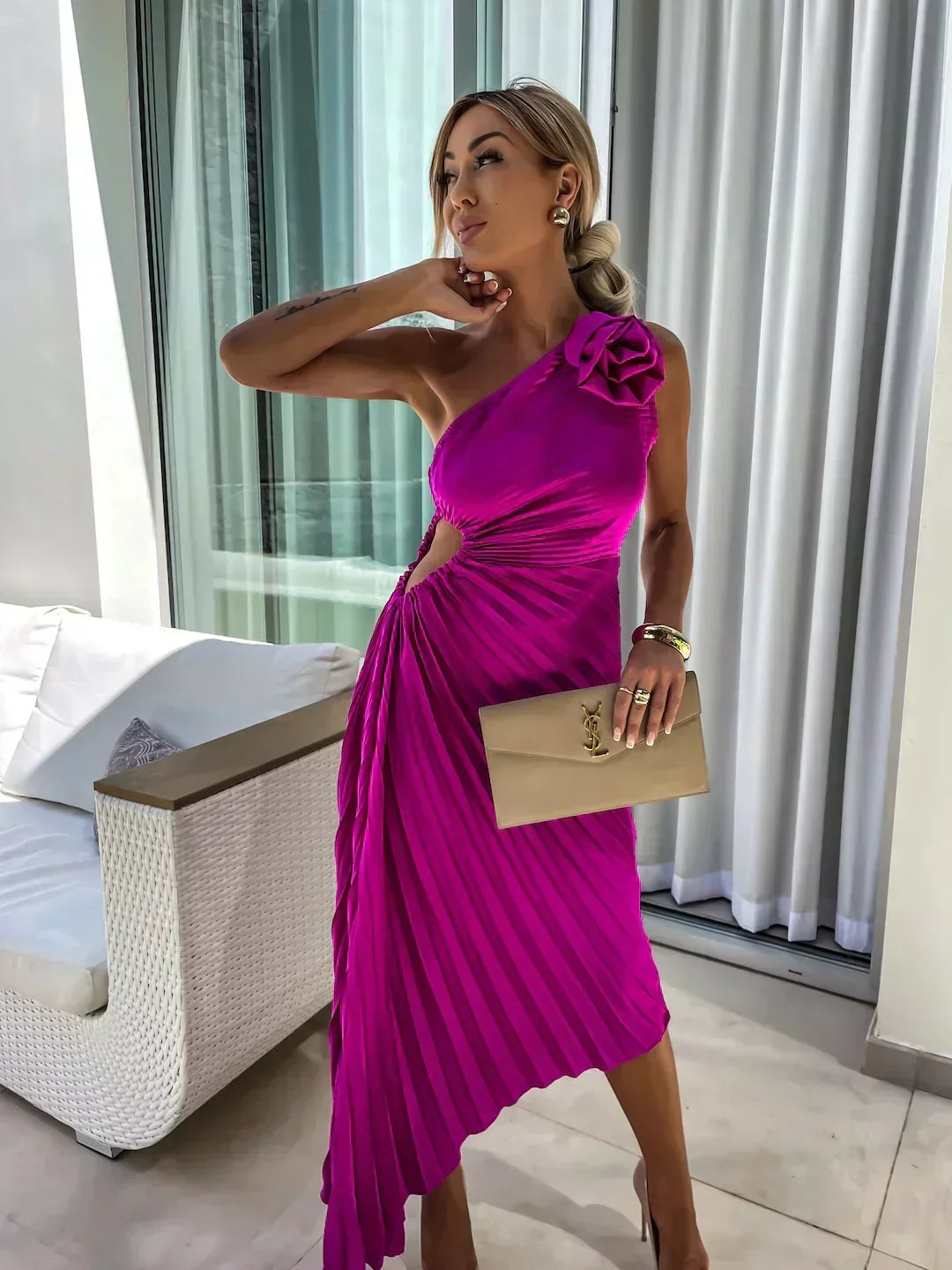 Aria | Polished Pleated One-Shoulder Race Dress