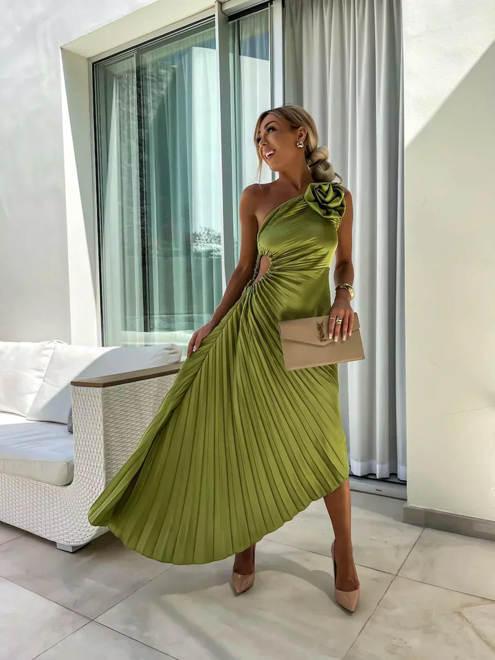 Aria | Polished Pleated One-Shoulder Race Dress