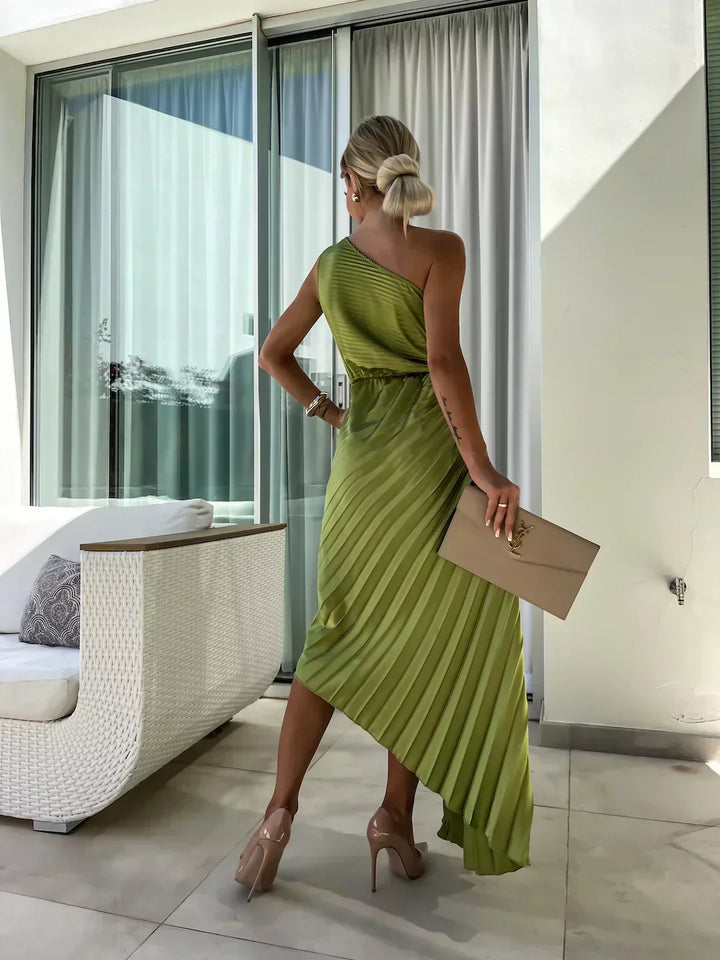 Aria | Polished Pleated One-Shoulder Race Dress
