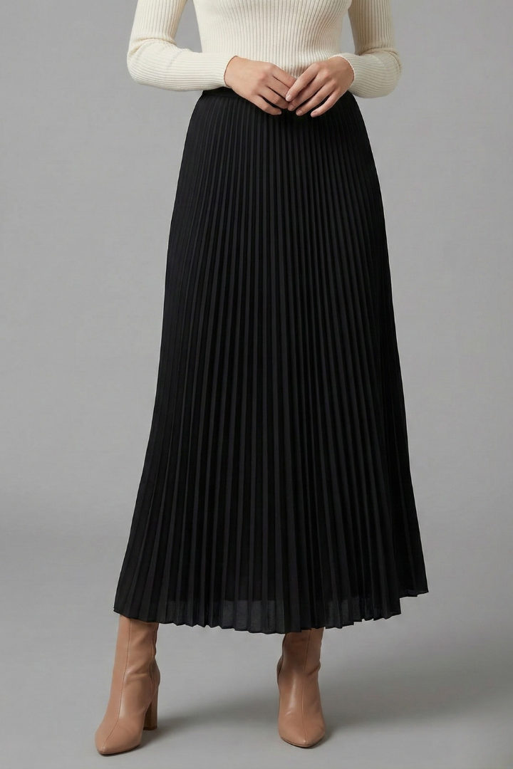 Aria | Relaxed High Waisted Pleated Maxi Skirt