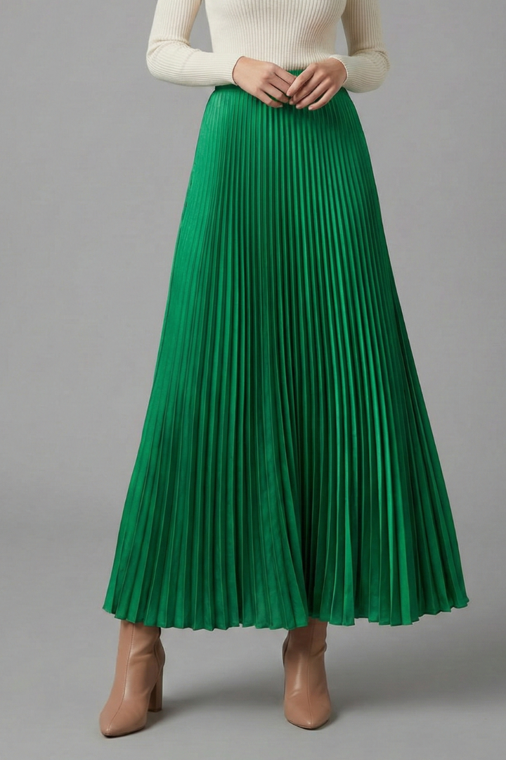 Aria | Relaxed High Waisted Pleated Maxi Skirt