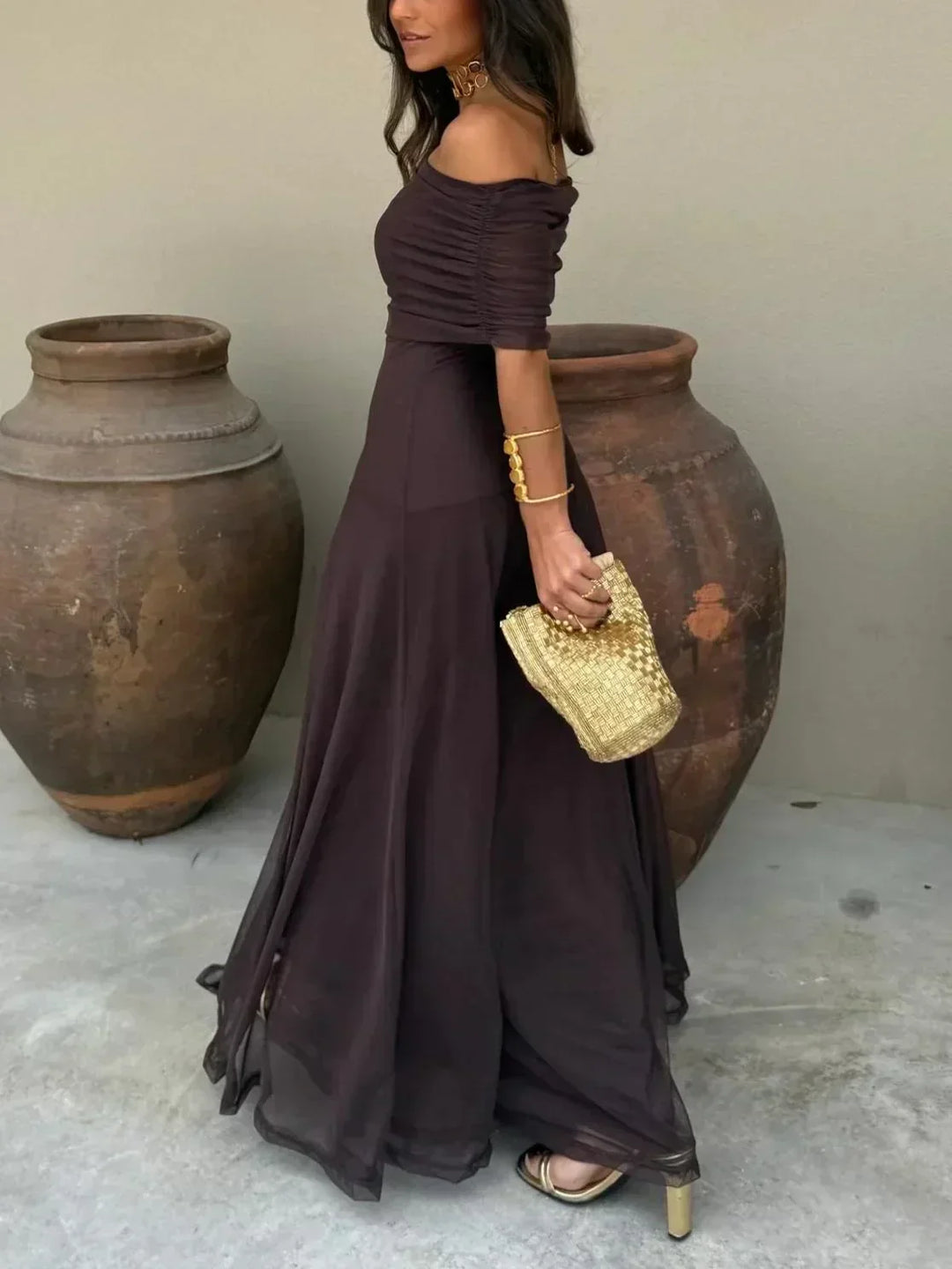 Aria | Sophisticated Off-the-Shoulder Cocktail Maxi Dress
