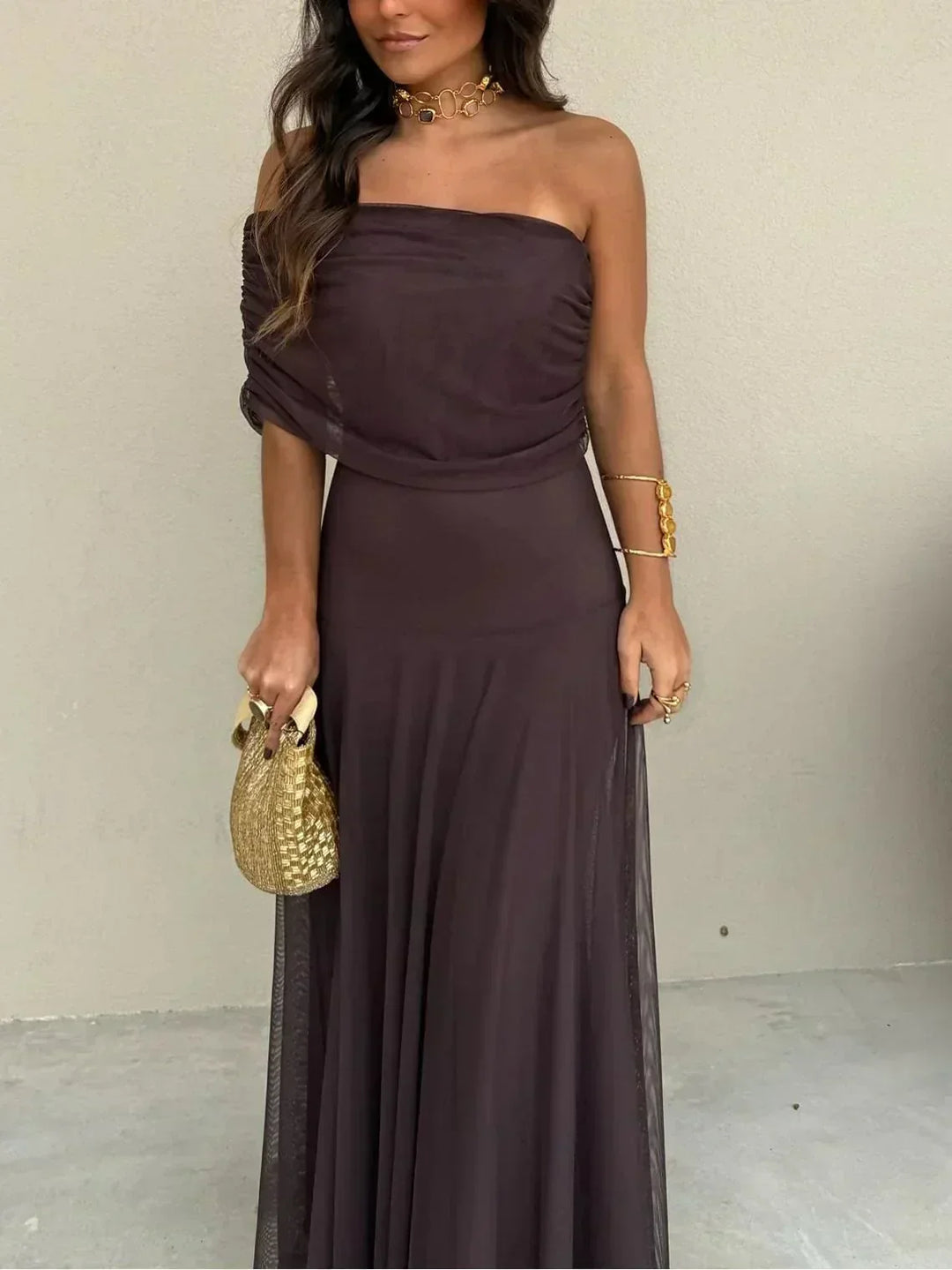 Aria | Sophisticated Off-the-Shoulder Cocktail Maxi Dress
