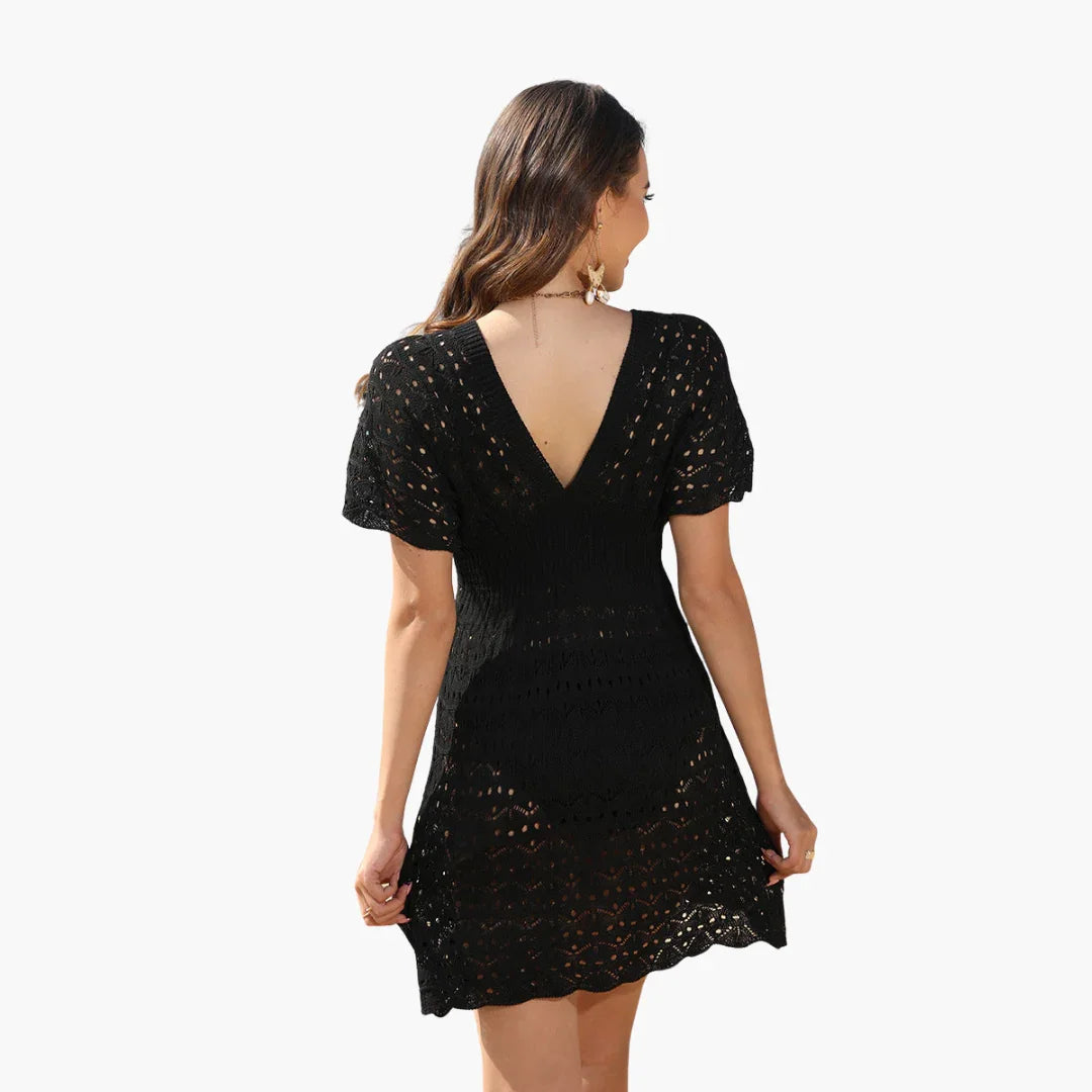 Aria | Sophisticated Plunge Neck Crochet Dress for the Beach
