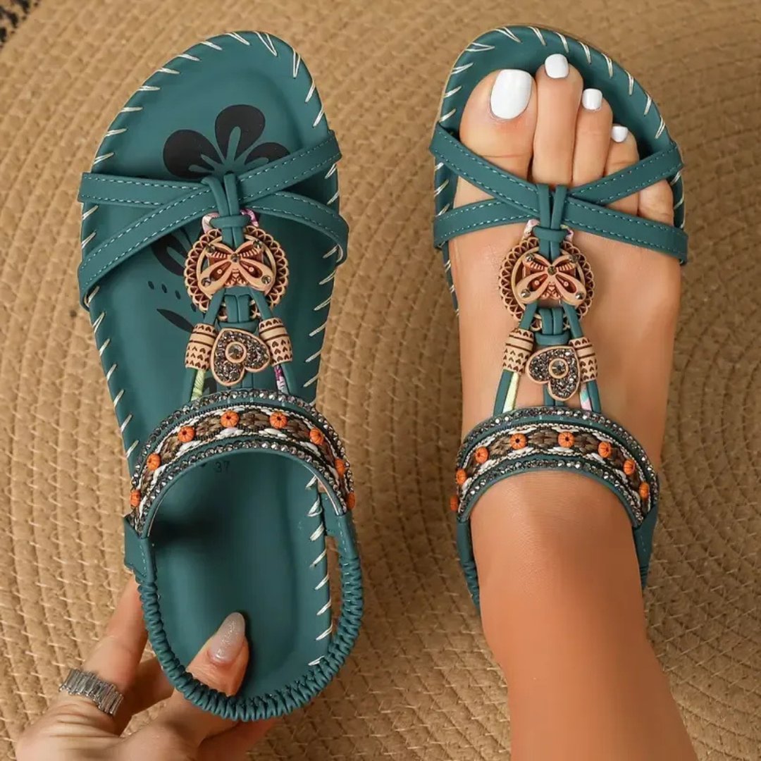 Aria | Stylish Beaded Boho Strappy Flat Sandals
