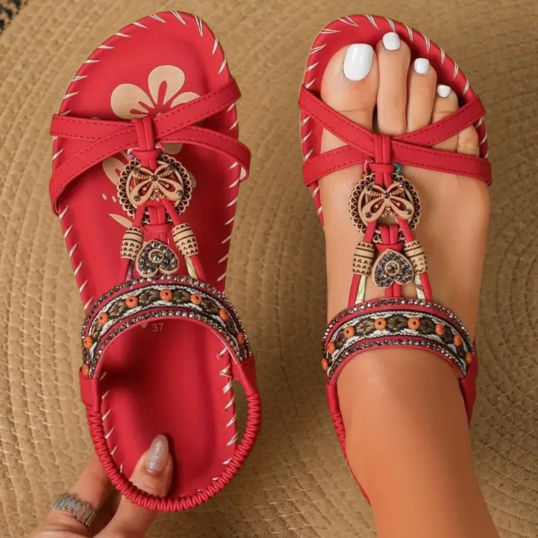 Aria | Stylish Beaded Boho Strappy Flat Sandals