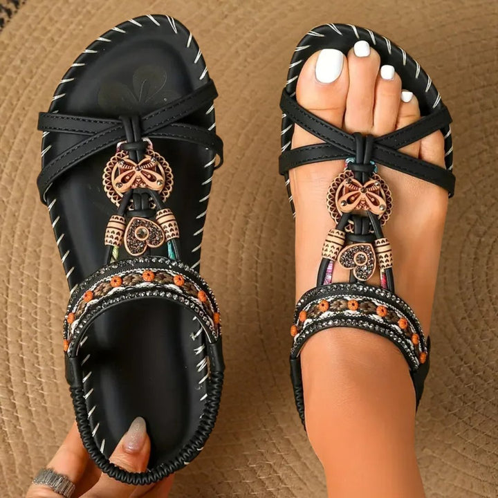 Aria | Stylish Beaded Boho Strappy Flat Sandals