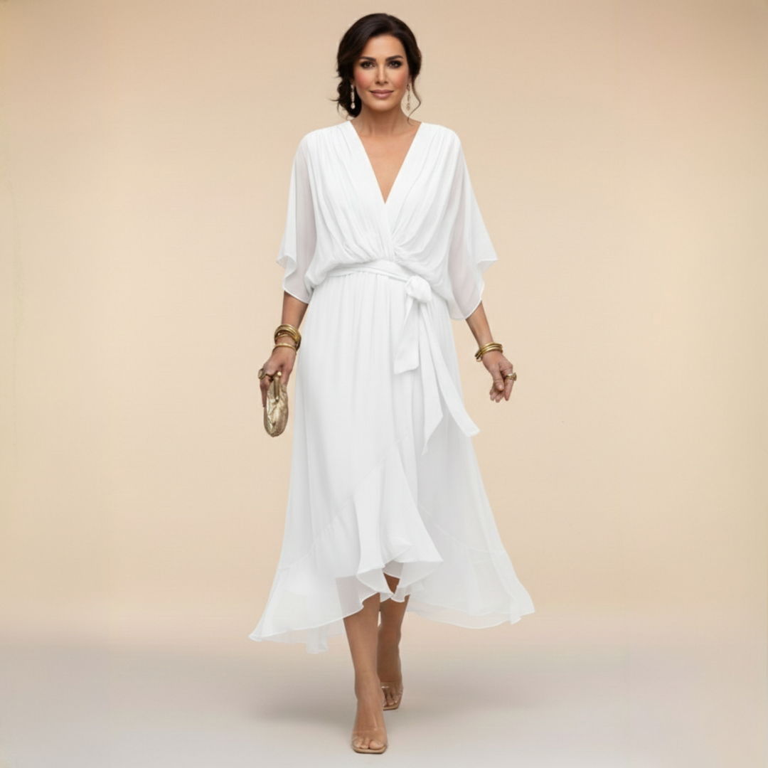 Aria | Stylish Belted V-Neck Midi Cocktail Dress