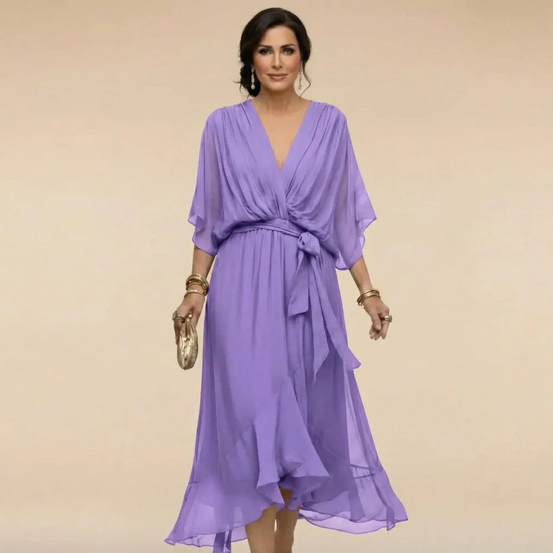 Aria | Stylish Belted V-Neck Midi Cocktail Dress