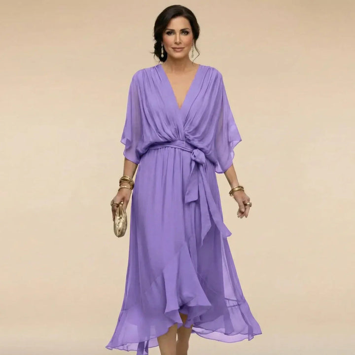 Aria | Stylish Belted V-Neck Midi Cocktail Dress