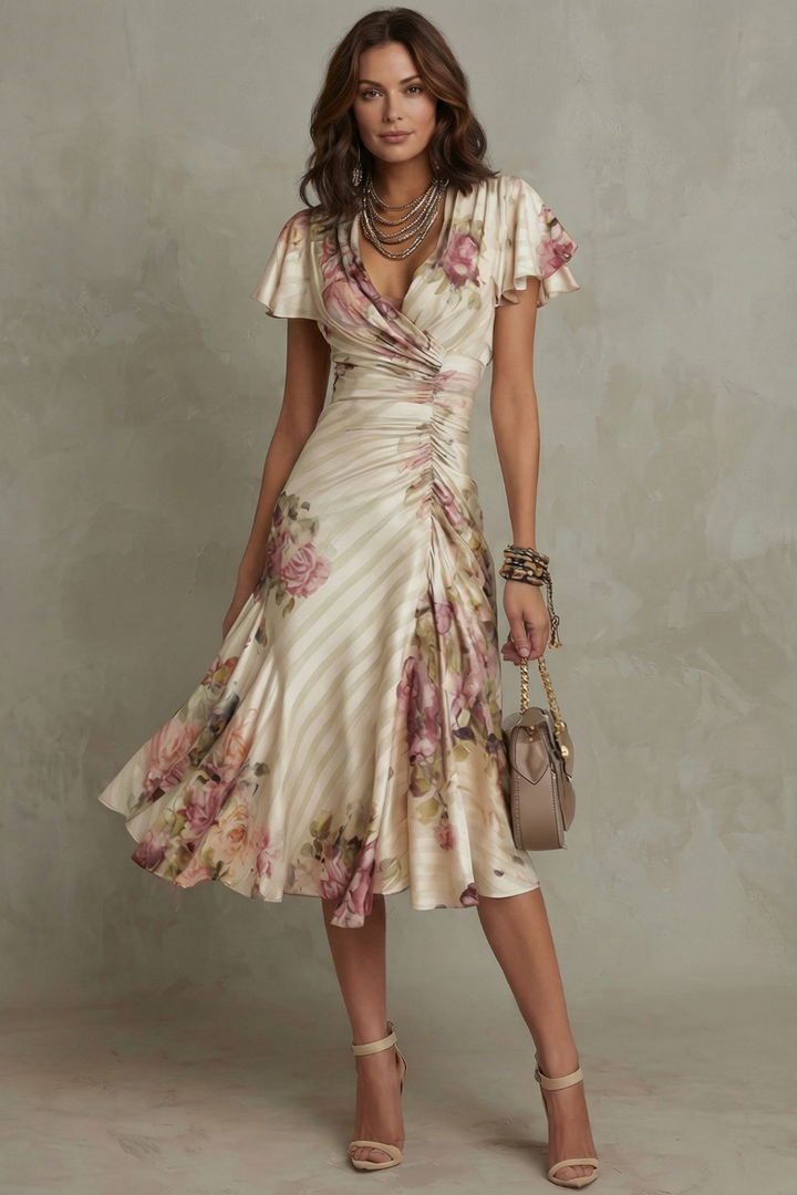 Ariana | Chic Floral Flutter Sleeve Wrap Midi Dress