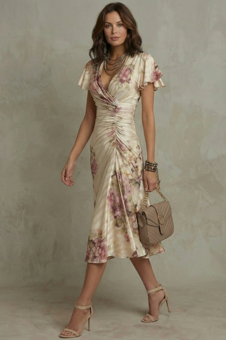 Ariana | Chic Floral Flutter Sleeve Wrap Midi Dress