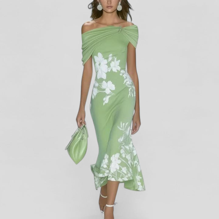Ariana | Chic Floral Off-Shoulder Races Dress