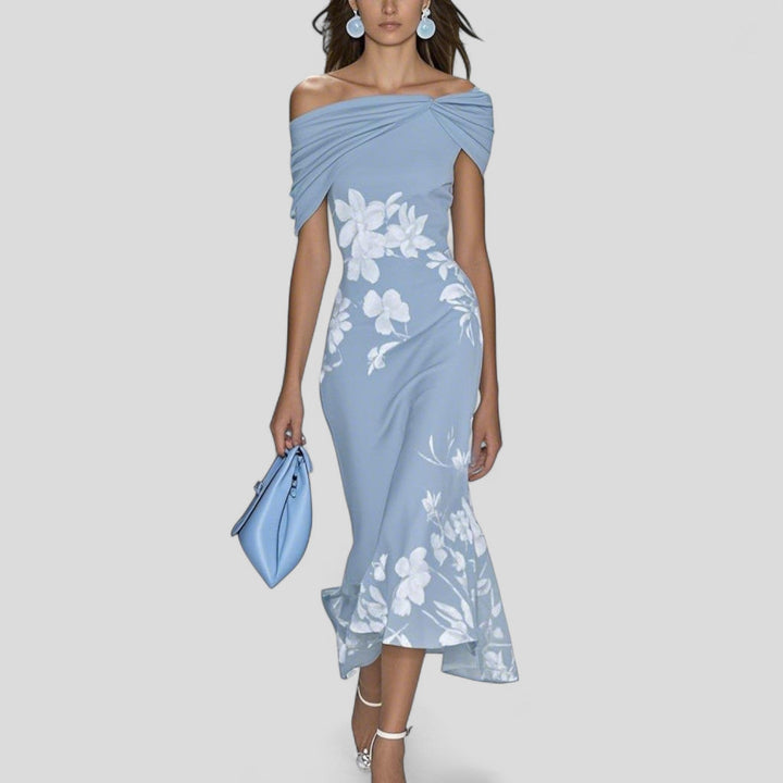 Ariana | Chic Floral Off-Shoulder Races Dress