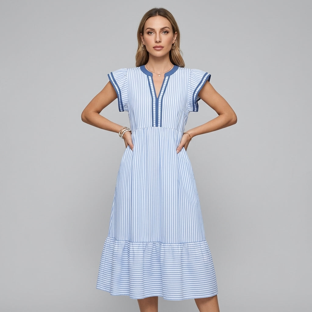Ariana | Effortless Striped Flutter Sleeve Midi Summer Dresses